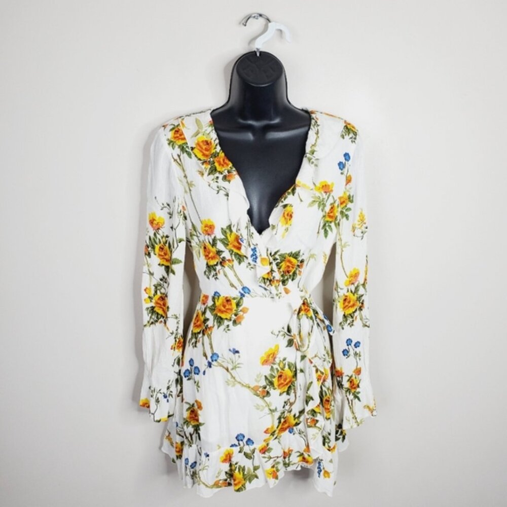 Anthropologie Raga Boho Floral Cottage Fairy Ruffle Feminine Beach Wrap Dress M - Picture 3 of 10